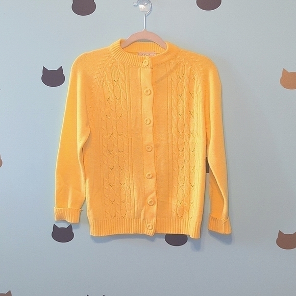 Vintage Acrylic Button-Up Cardigan Yellow 70s 80s - Picture 1 of 6